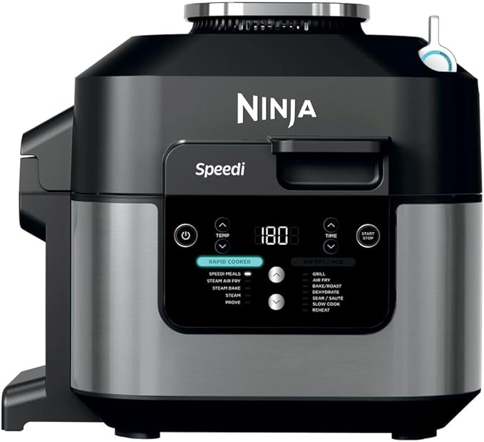 Olla multifunción Ninja Speedi 10 en 1: olla de cocción rápida, freidora de aire y multicocina, 5,7 L, para 4 personas en 15 minutos, cocina al vapor, a la parrilla, hornea, asa, dora, cuece a fuego lento y mucho más, color negro, ON500EU