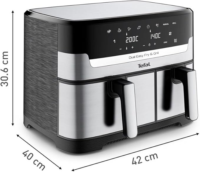 Freidora de aire doble Easy Fry & Grill, 8,3 L, acero inoxidable