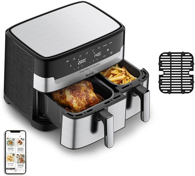 Freidora de aire doble Easy Fry & Grill, 8,3 L, acero inoxidable