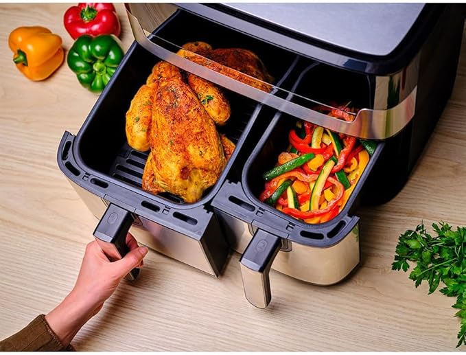 Freidora de aire doble Easy Fry & Grill, 8,3 L, acero inoxidable