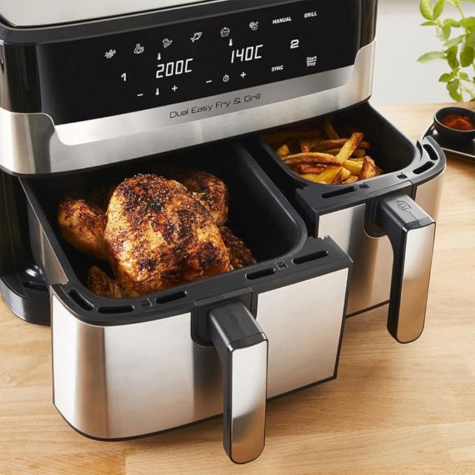 Freidora de aire doble Easy Fry & Grill, 8,3 L, acero inoxidable
