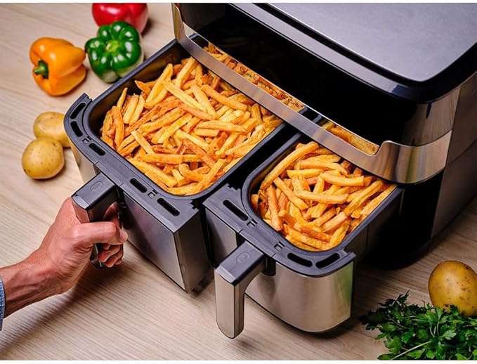 Freidora de aire doble Easy Fry & Grill, 8,3 L, acero inoxidable