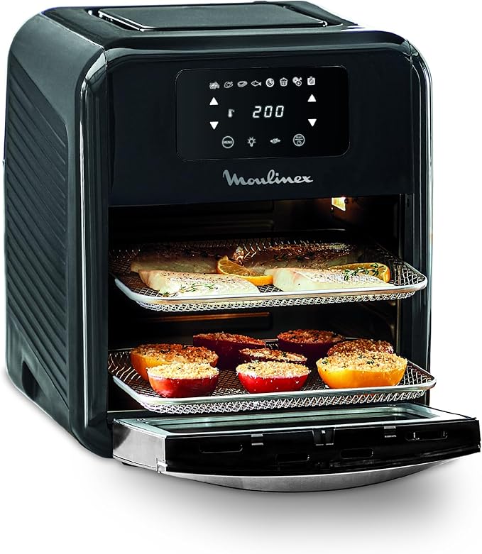Freidora de aire, multicocina y horno Moulinex Easy Fry, 11 L, 8 programas, freidora sin aceite, 3 niveles de cocción, compacta, extra crujiente, negra, AL501810