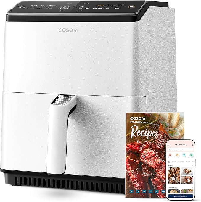 Freidora de aire COSORI Dual Blaze de 6,4 L y 1700 W, con conexión Wi-Fi, más de 30 recetas impresas y más de 100 accesorios. Freidora de aire de 5,5 litros con bandeja para pizza y cesta para pan.