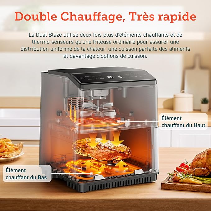 Freidora de aire COSORI Dual Blaze de 6,4 L y 1700 W, con conexión Wi-Fi, más de 30 recetas impresas y más de 100 accesorios. Freidora de aire de 5,5 litros con bandeja para pizza y cesta para pan.