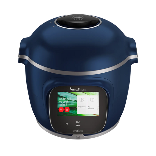 Cookeo MOULINEX CE943410, pantalla táctil azul, wifi pro con báscula integrada, capacidad de 6 litros, 13 modos de cocción, 250 recetas.