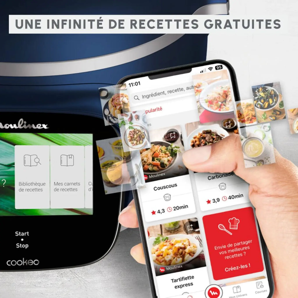 Cookeo MOULINEX CE943410, pantalla táctil azul, wifi pro con báscula integrada, capacidad de 6 litros, 13 modos de cocción, 250 recetas.