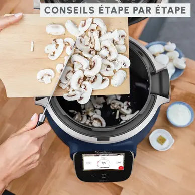 Cookeo MOULINEX CE943410, pantalla táctil azul, wifi pro con báscula integrada, capacidad de 6 litros, 13 modos de cocción, 250 recetas.